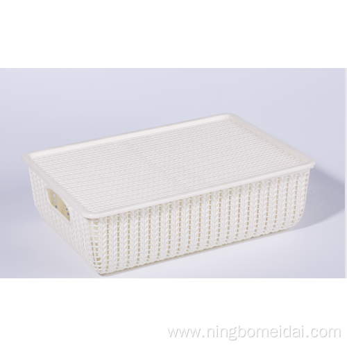 plastic stackable storage basket with handle and lid